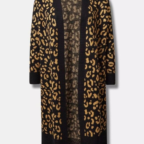 New Torrid Vegan Cashmere Duster Jacquard Lurex Sweater Cardigan Leopard 5X - Picture 5 of 6